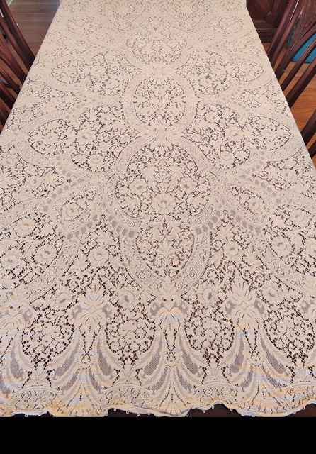 Vintage Authentic Labeled Quaker Lace Tablecloth Ivory 56”x 84” RARE Style 2100