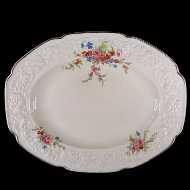 Vintage CROWN DUCAL"MARIE"Platter Ceramic Oval Serving Plate Floral 10" x 12"app