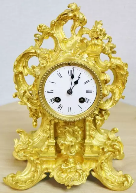 Stunning Small Antique French 8 Day Rococo Style Bronze Ormolu Mantle Clock