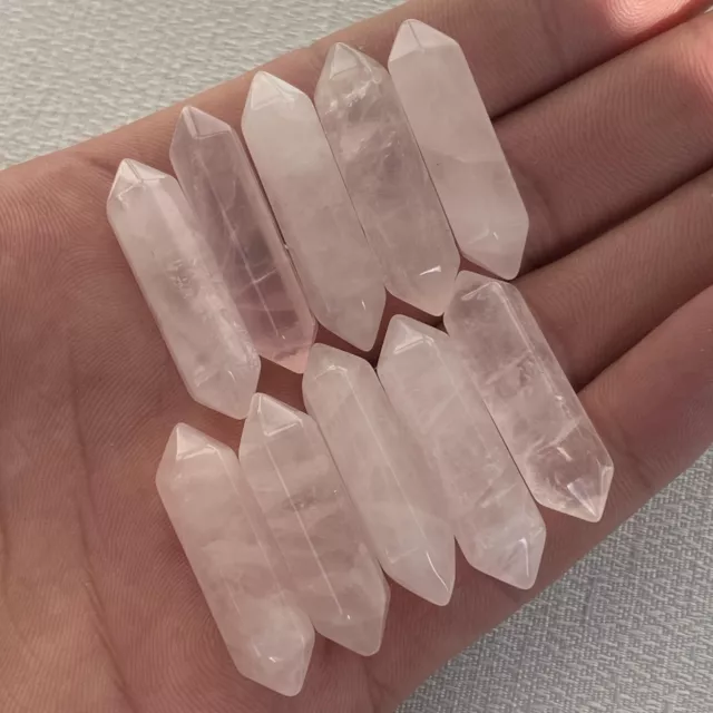 10pcs Natural Rose quartz Obelisk Quartz Crystal Wand Double Point Healing