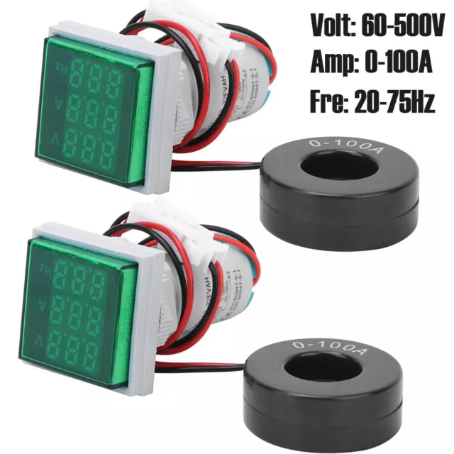 2X AC 60-500V 0-100A Digital LED Voltmeter Ammeter Volt AMP Frequency Meter 22mm