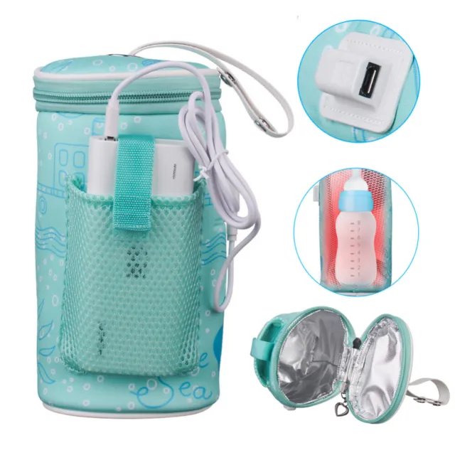 USB Baby Bottle Warmer Heater Insulated Bag Travel Cup Portable Milk Thermostat