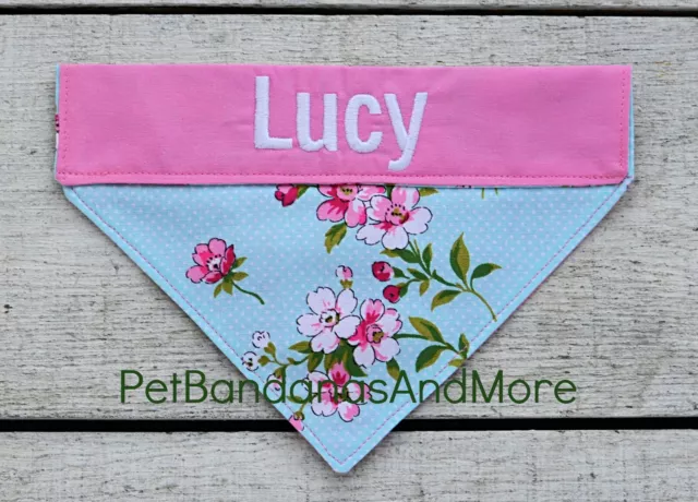 Personalized Dog Bandana Floral Flower Summer Pink Blue Over The Collar XS-XL