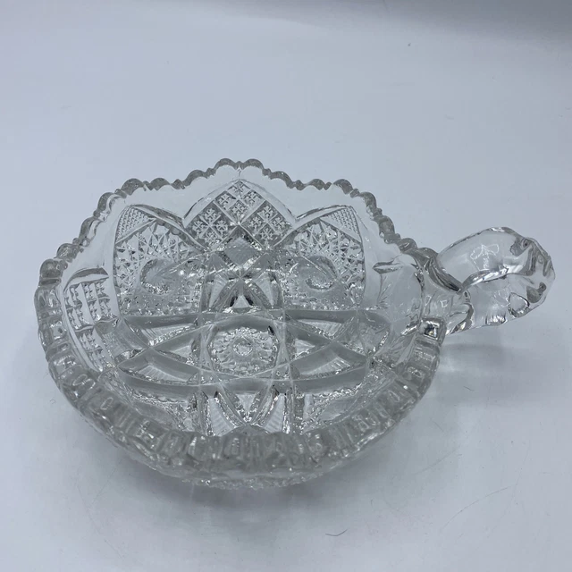 American Brilliant Period Cut Crystal Glass Bowl Nappy Handle 5” Round ABP