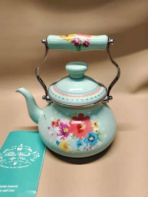The Pioneer Woman Breezy Blossom Enamel on Steel 1.9-Quart Tea Kettle