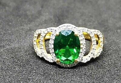 2.0Ct Oval Emerald And Diamond Women's Engagement Ring 14K Yellow Gold Finish