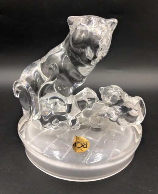 Royal Crystal Rock (RCR) Cat & Kittens Solid Glass Ornament Italian 882g