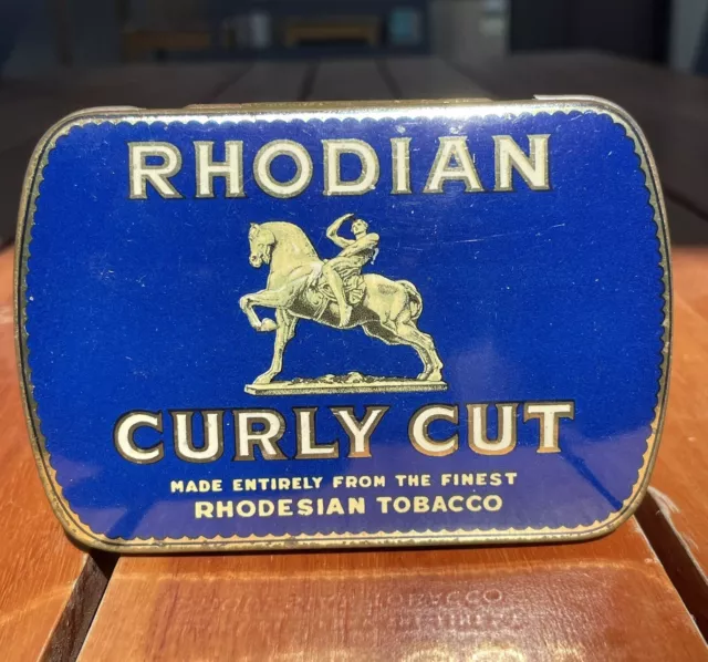 Rhodian Curly Cut Tobacco Tin 2 oz, tin is empty.