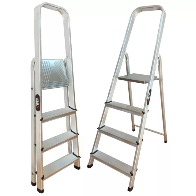 Escalera de Toda la Vida Plegable 4 Peldaños Aluminio Clasic Plataforma Tijera