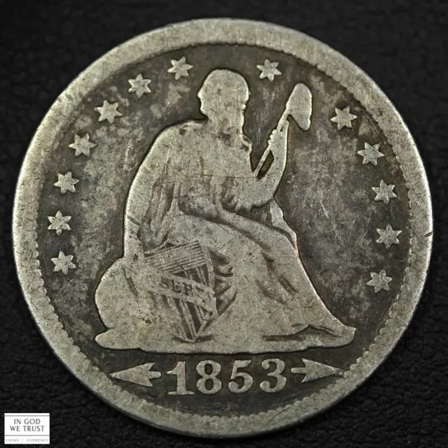 1853 Arrows & Rays Seated Liberty Silver Quarter 25C