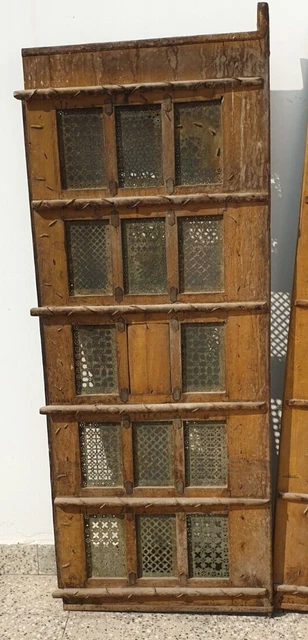 Antique Temple Door Wooden Brass Jali Handmade Indian Vintage Collection / Decor 12