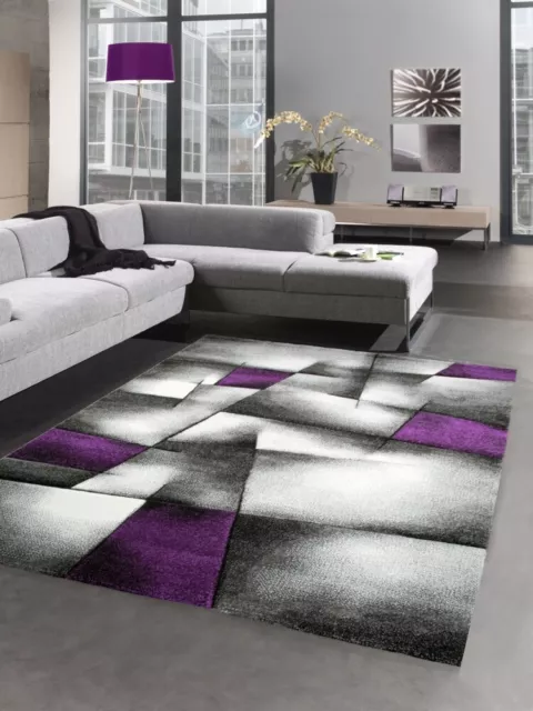 Moderna Alfombra pelo corto  alfombra sala de estar abstracta karo negro gris b