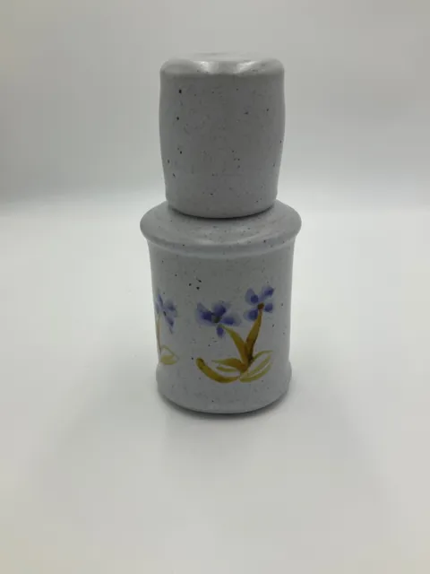 Bedside Carafe & Tumbler "Tumble Up" Hand Painted Flowers Ceramic Art Pottery