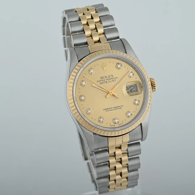 Rolex Datejust Champagne Diamond Dial 36mm Watch - 16233 Vintage Rolex Datejust Champagne Diamond Dial 36mm Watch - 16233 Vintage