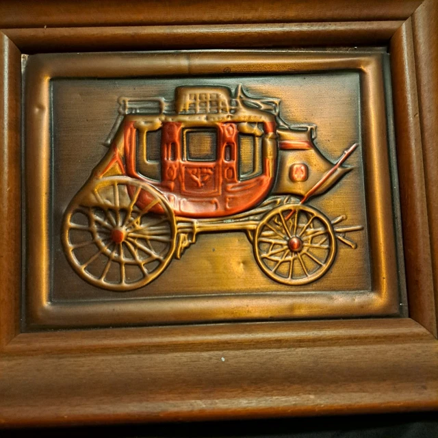 MID CENTURY MODERN Western CopRArt Copper Stage Coach Framed Copper