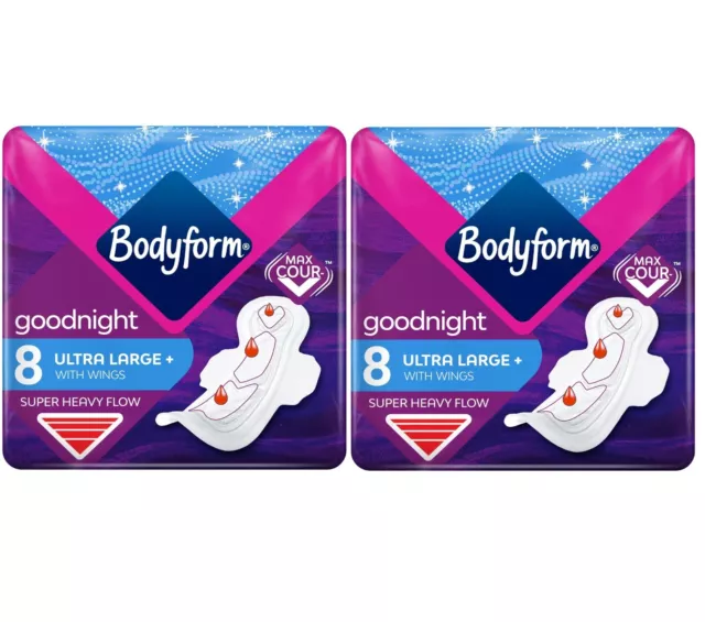 Bodyform Ultra Night Large + With Wings Sanitary Towels 8 per pack  PACK OF 2