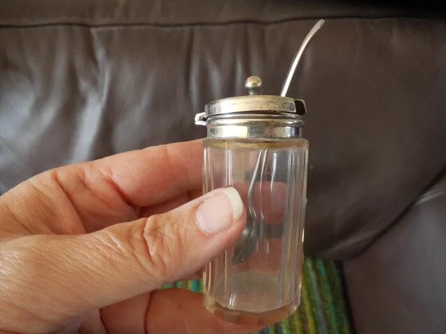 Antique Cut Glass Mustard Pot/Bottle with Spoon.