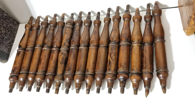 15 turned walnut spindle Antique French salvaged baluster column Furniture 9"8