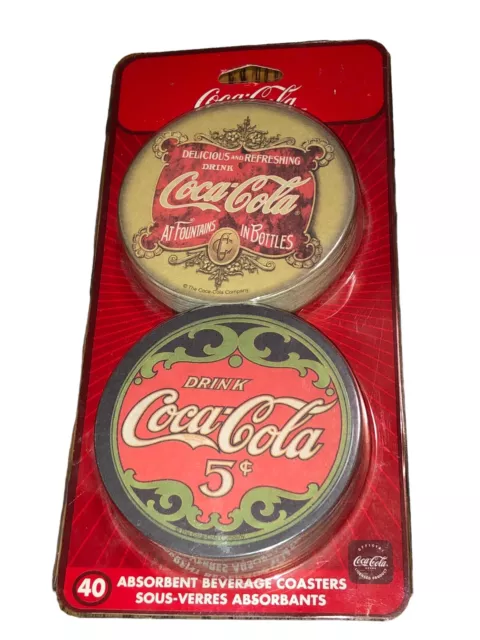 COCA COLA Absorbent Beverage Coasters 40 Vintage Reversible For Can of Coasters
