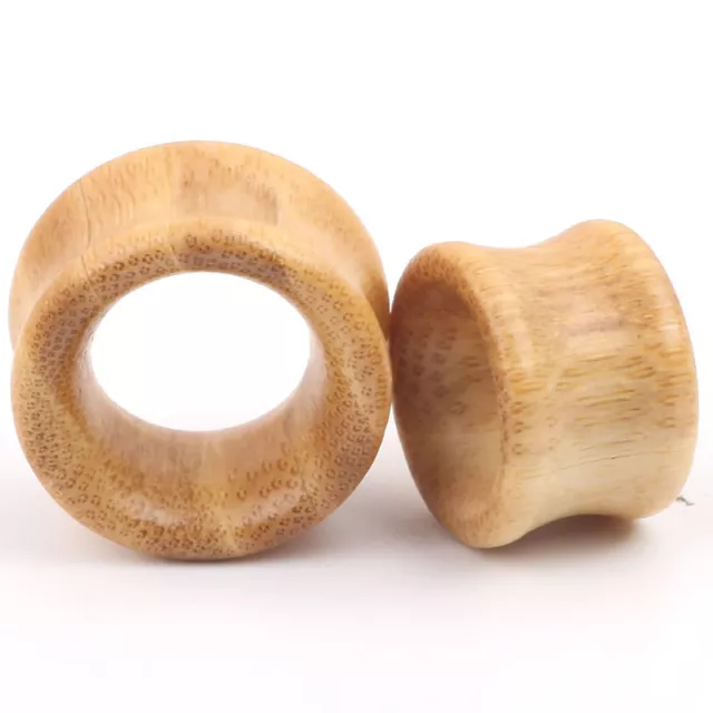 PAIR HAND CARVED BAMBOO Ear Tunnels Ear Gauges Ear Plugs ORGANIC Wood