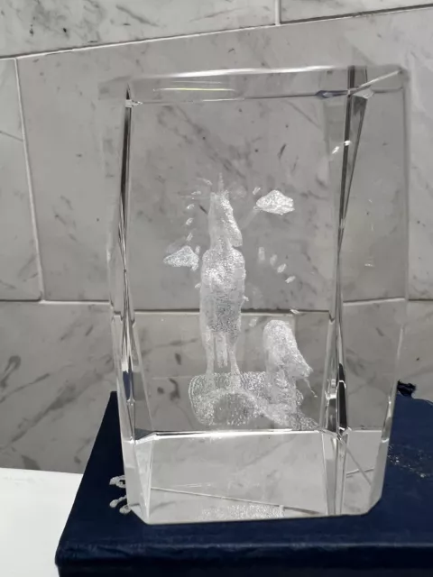 Crystal Glass Paperweight 3D Laser Etched Unicorn In 3" X 2"