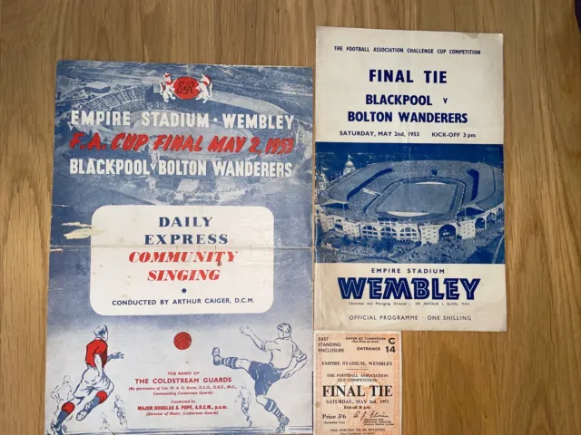 1953 FA Cup Final Programme Blackpool v Bolton Wanderers ORIGINAL TICKET SONG SH