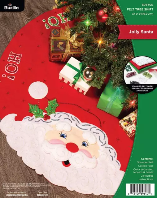 Kit de falda de árbol de fieltro de vacaciones de Navidad Bucilla Jolly Santa Face 89640E hágalo usted mismo