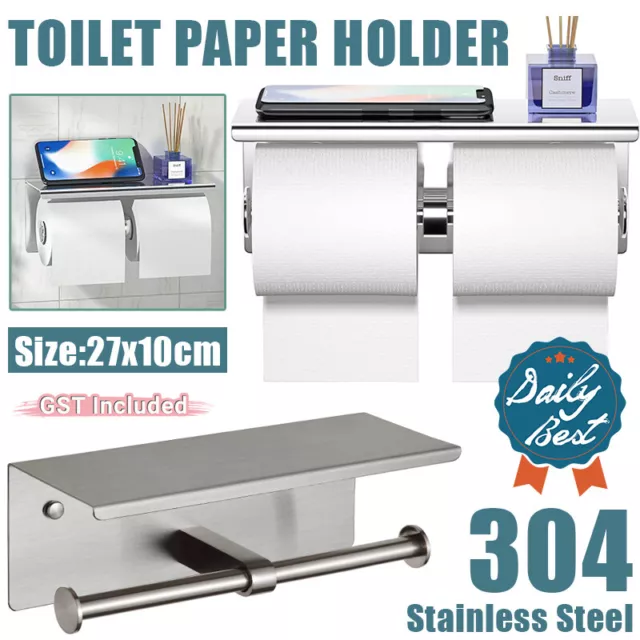 Toilet Paper Holder Double Roll Stainless Steel Hook Bathroom Rack Wall Mount