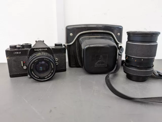 Lente y estuche vintage para cámara réflex Cosina CSM 50 mm y 135 mm