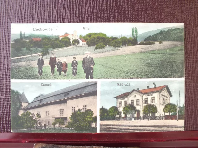 AK 3BILDKARTE mit Bahnhof Lochovice / Lochowitz Böhmen gel. 1916
