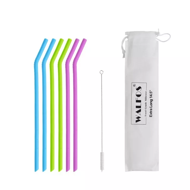 Walfos 14.5 Inch Extra Long Reusable Silicone Straws, Big Sizes Flexible Bendabl