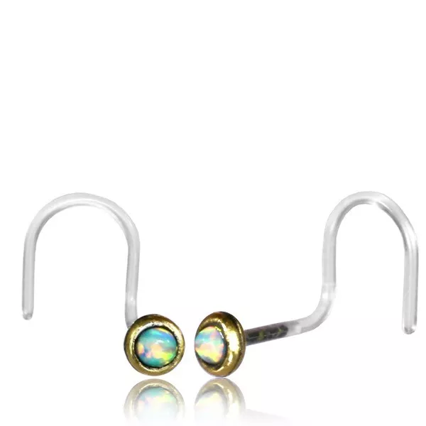 1 Tribal Bioplast 20G Brass Nose Stud Nose Ring Ear White Opal Stone Nose Pin