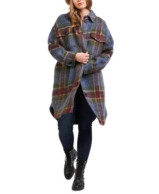 MSRP $99 Black Tape Plaid Overcoat Blue Size Small