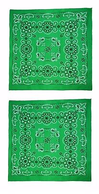New MTL Extra Large 27 Inch Cotton Texas Paisley Green Bandanas Pack of 2