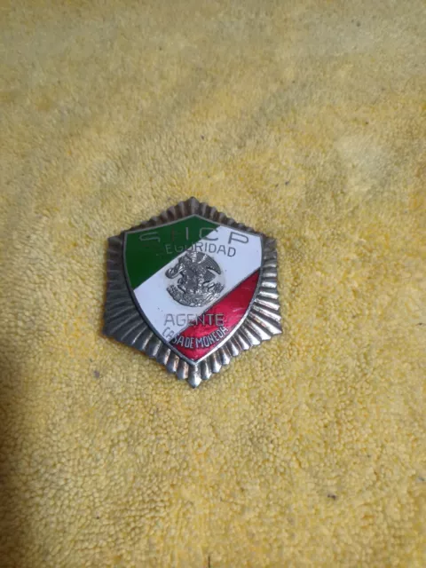 Vtg 60' Obsolete Mexican Police Badge Id Shcp Seguridad Agente (Casa De Moneda)