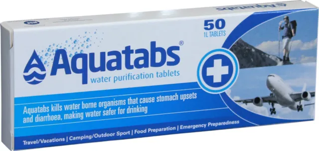 Aquatabs Water Purification Tablets 50 tabs camp survival army Aquatab Potable