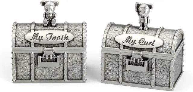 Baby Tooth Treasure Chest Box, Silver Tooth Holder and Curl Organizer Set, Cute