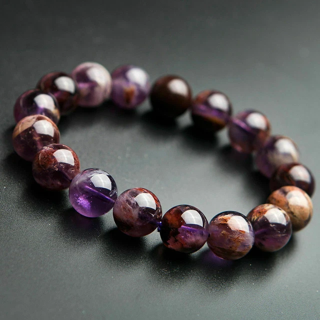 Natural Cacoxenite Purple Phantom Quartz Crystal Reiki Beads Bracelet 12mm AAA