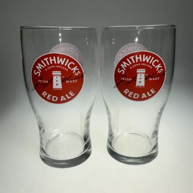 LOT of 2-Smithwick's & Sons Ireland Red Ale Tulip Pint 16oz Beer Glasses EUC