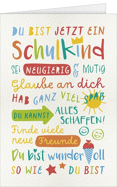 Ich Hoffe Du Bist Jetzt Glücklich Sprüche SCHULANFANG GLÜCKWUNSCHKARTE MIT Umschlag zur Einschulung, Du bist
