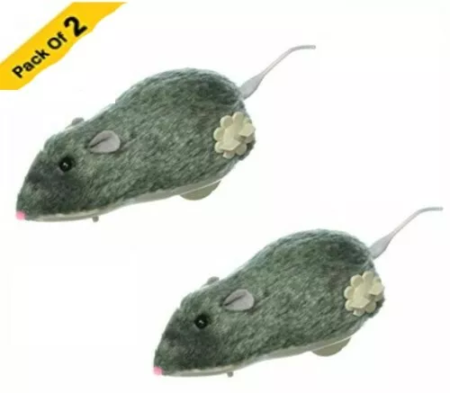 2x WIND UP MOUSE Clockwork Cat Kitten Play Joke Mice Rat Fun Furry Toy PM559012