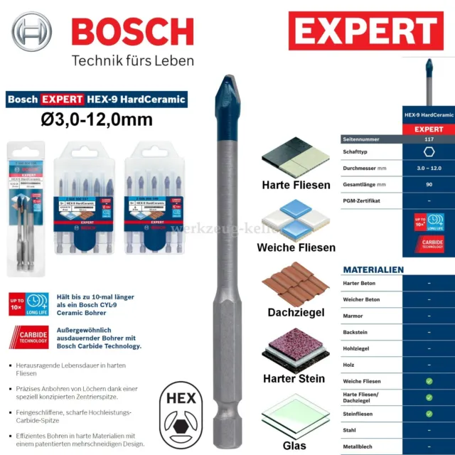Bosch Expert HEX-9 HardCeramic Bohrer Ø3,0-12,0mm | Harte Fliesen, Dachziegel
