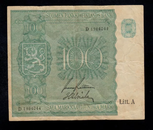 FINLAND  100  MARKKAA 1945   PICK # 80a  F-VF.