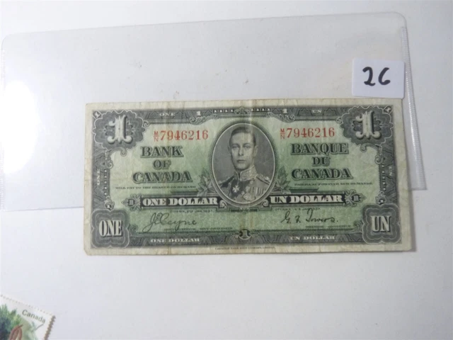 Canada Banknote 1937 1  Dollar  Signature Coyne Towers   N026