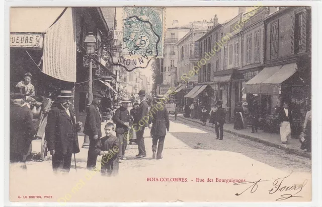 CPA 92270 BOIS COLOMBES Rue Des Burgundians Animation Edit The Breton ca1904