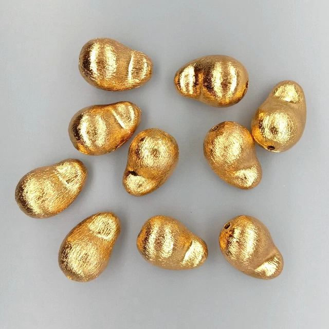 Wholesale 10  PCS 13x20mm Copper Baroque Shape Brushed Bead Gold Plated DIY