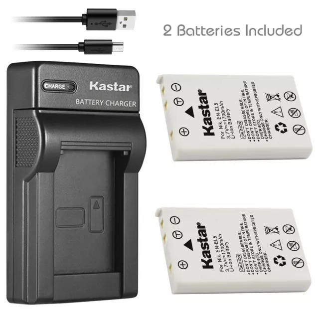 Kastar 2 Lithium-Ion Battery + Charger for Nikon EN-EL5 Coolpix 7900 P5000 P6000