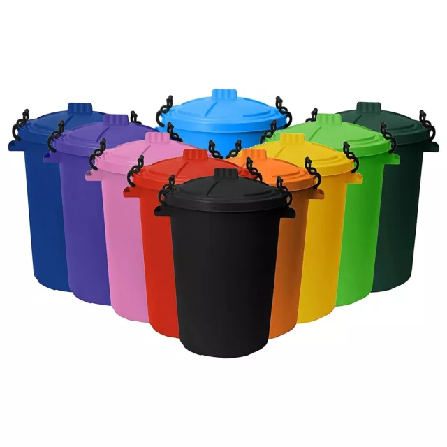 Coloured Plastic 50L Dustbin Clip Lock Lid Garden Kitchen Pet Feed Storage Bins