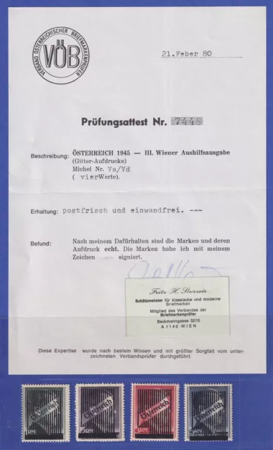 Österreich 1945 Wiener Aushilfsausgabe Mi.-Nr. V a - V d ** Attest STURZEIS VÖB