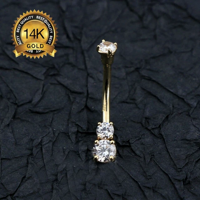 14K Solid Gold Belly Button Ring 14G Barbell Ring CZ Navel Piercing Jewelry
